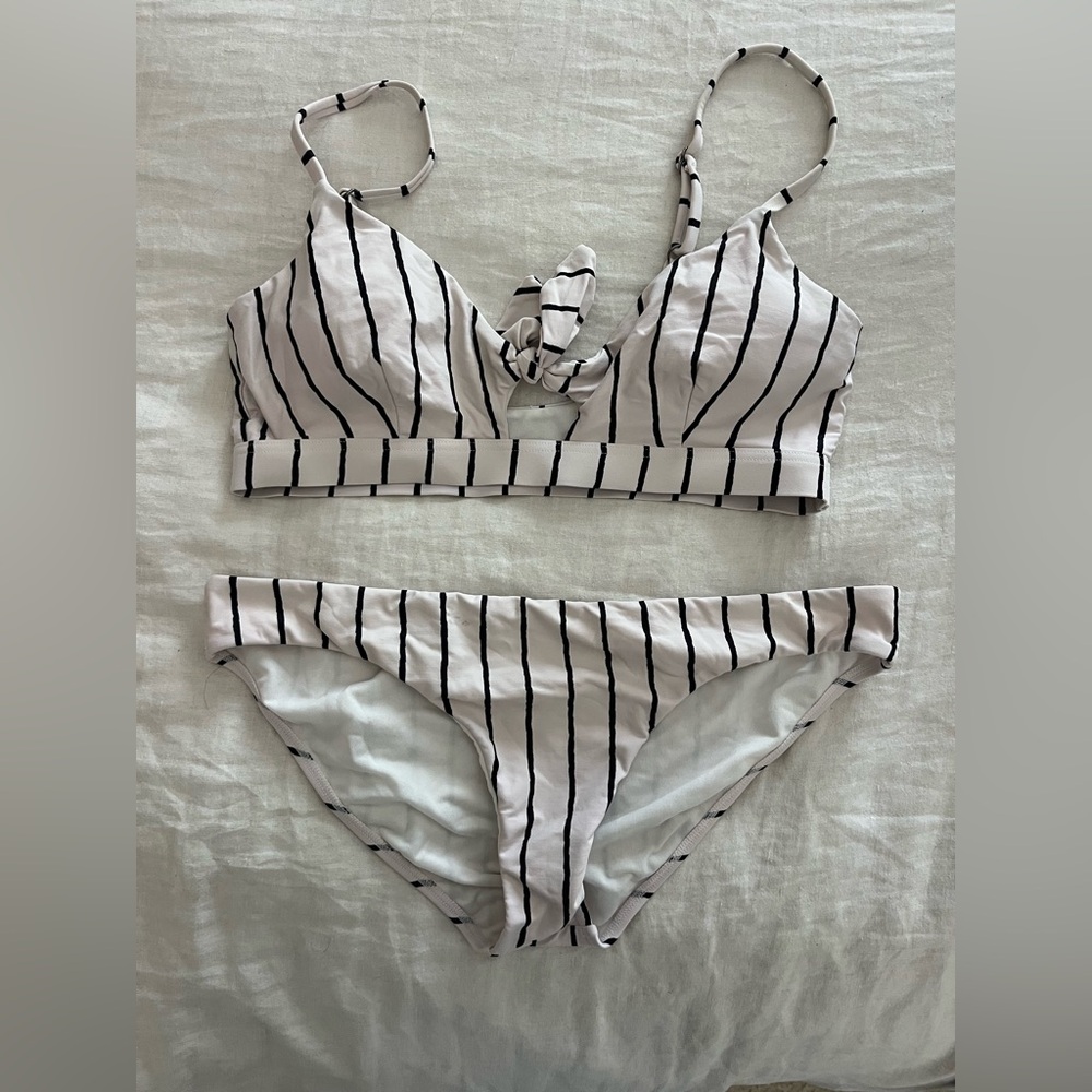 Striped Black and White Bikini Set